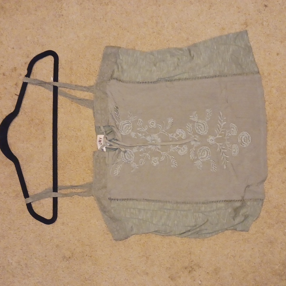 Green embroidered tank top